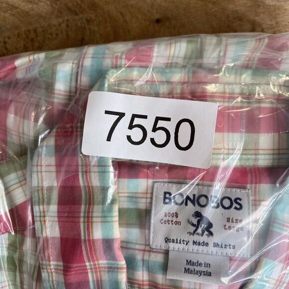 Bonobos Shirt Men's Large Red Green Plaid Preppy Slim Fit Seersucker Button Up - Picture 9 of 9